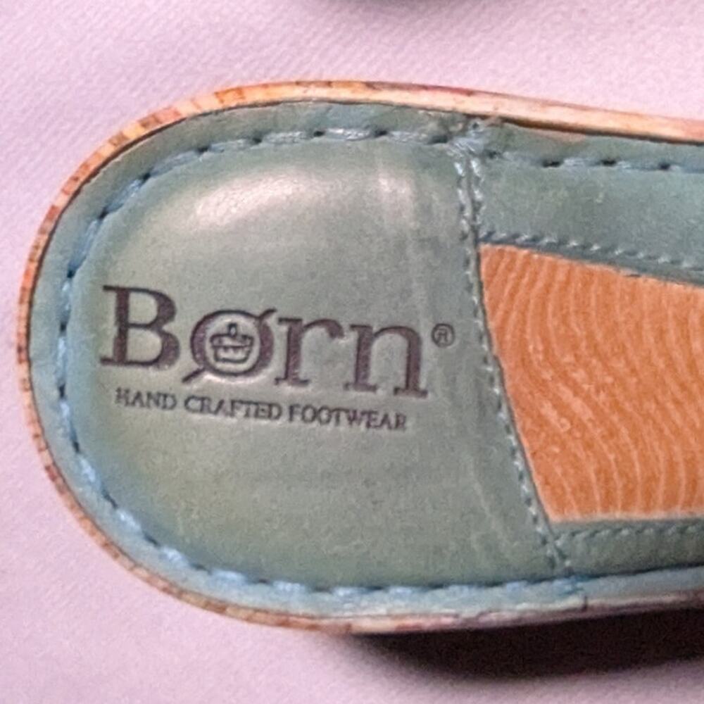Born Teal Leather Sandals with Striped Wedge - Picture 4 of 7